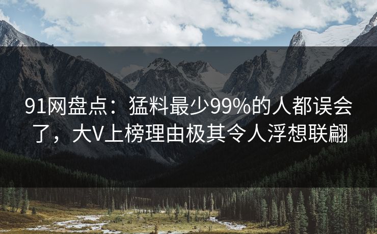 91网盘点：猛料最少99%的人都误会了，大V上榜理由极其令人浮想联翩