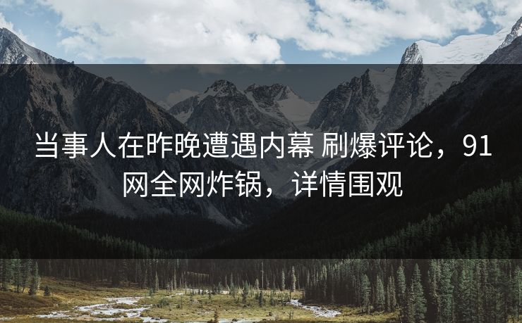当事人在昨晚遭遇内幕 刷爆评论，91网全网炸锅，详情围观