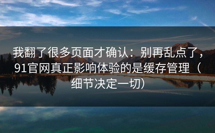 我翻了很多页面才确认：别再乱点了，91官网真正影响体验的是缓存管理（细节决定一切）